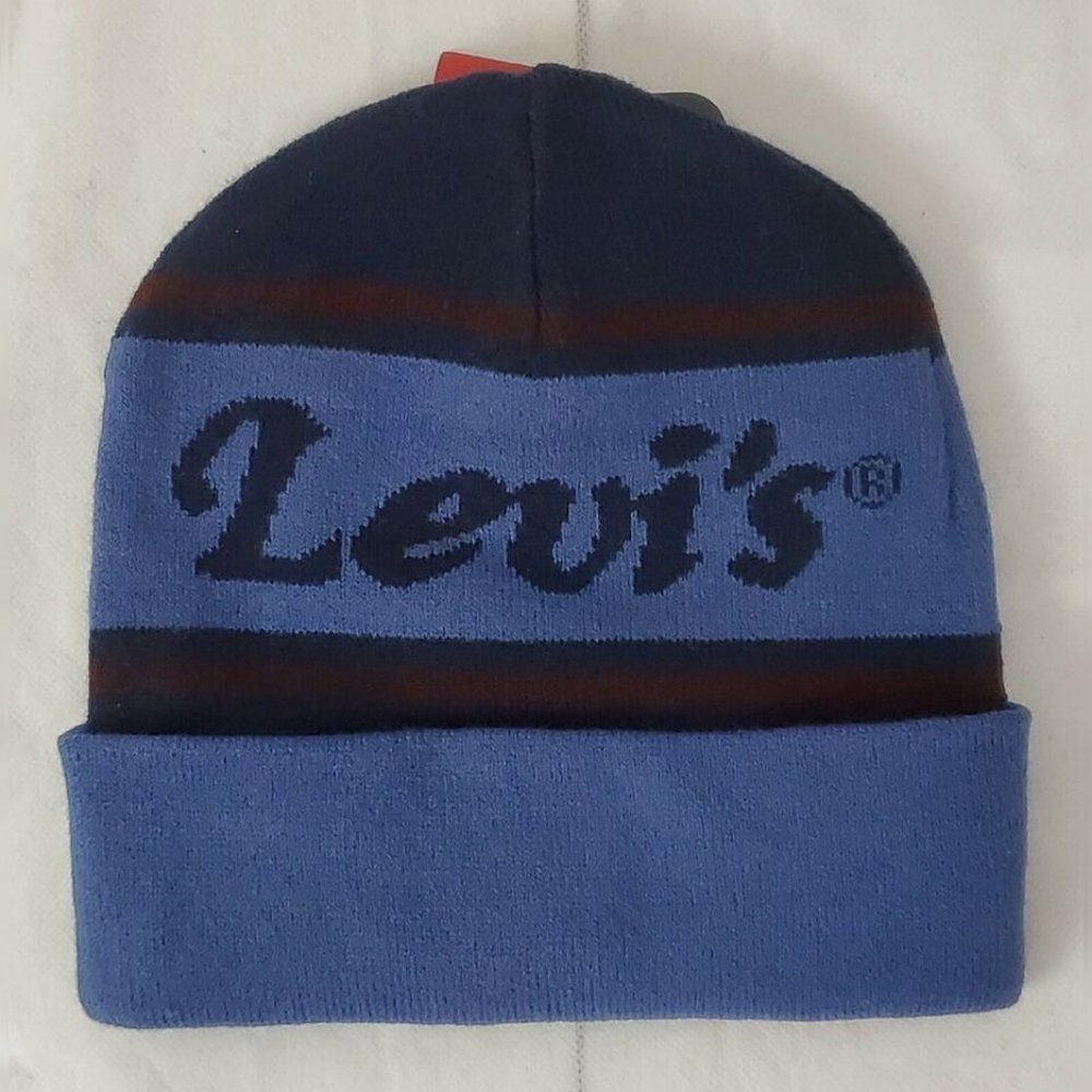 LEVI'S AUTHENTIC BEANIE HATS MEN'S REVERSIBLE ONESIZE NAVY MAX-WARMTH